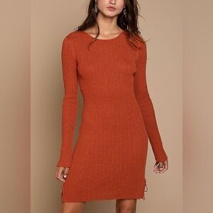 Pol Long Sleeve Sweater Dress with Side Ring Details